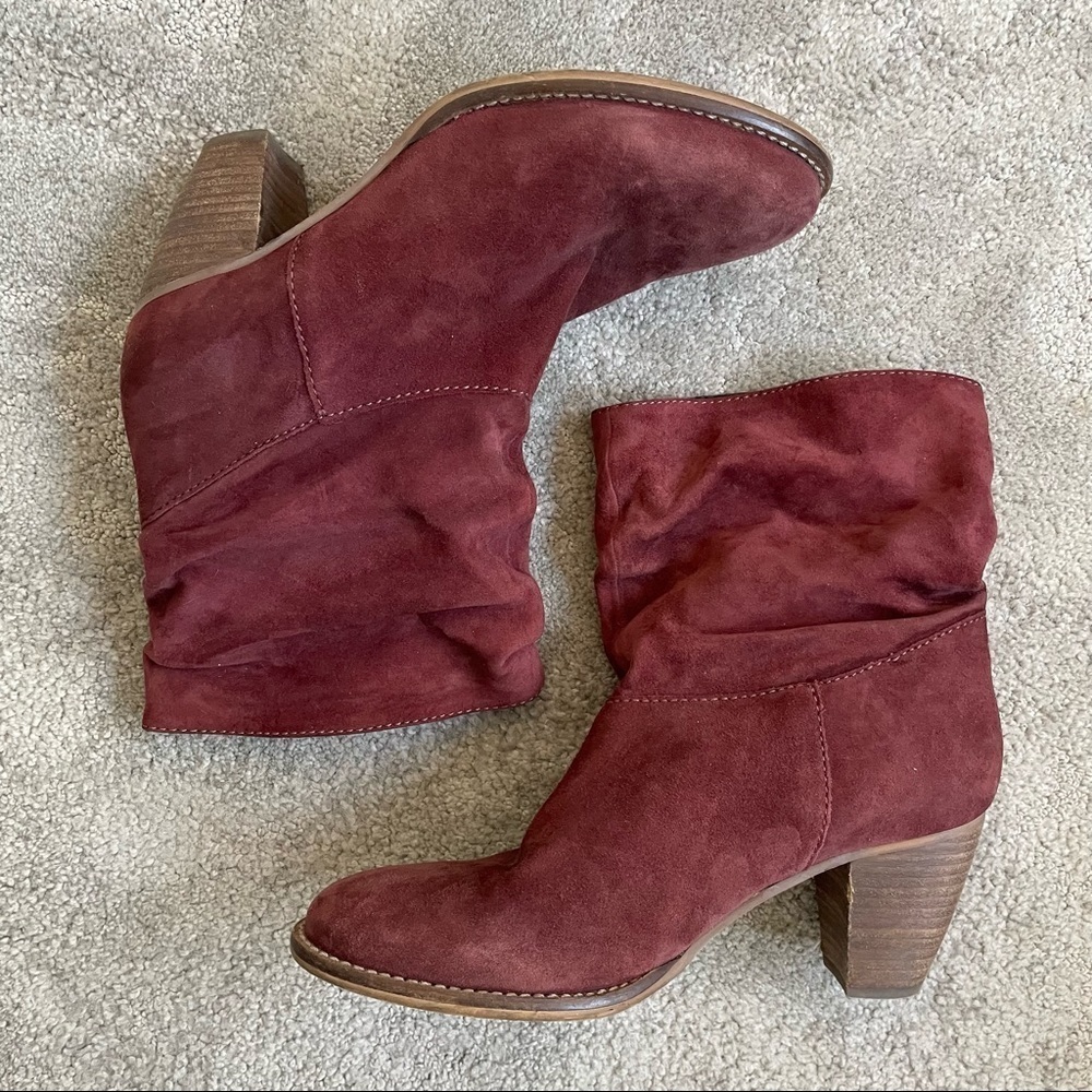 Steven by Steve Madden Wine Red Welded Slouch Mid Calf Leather Boots Size 9.5
